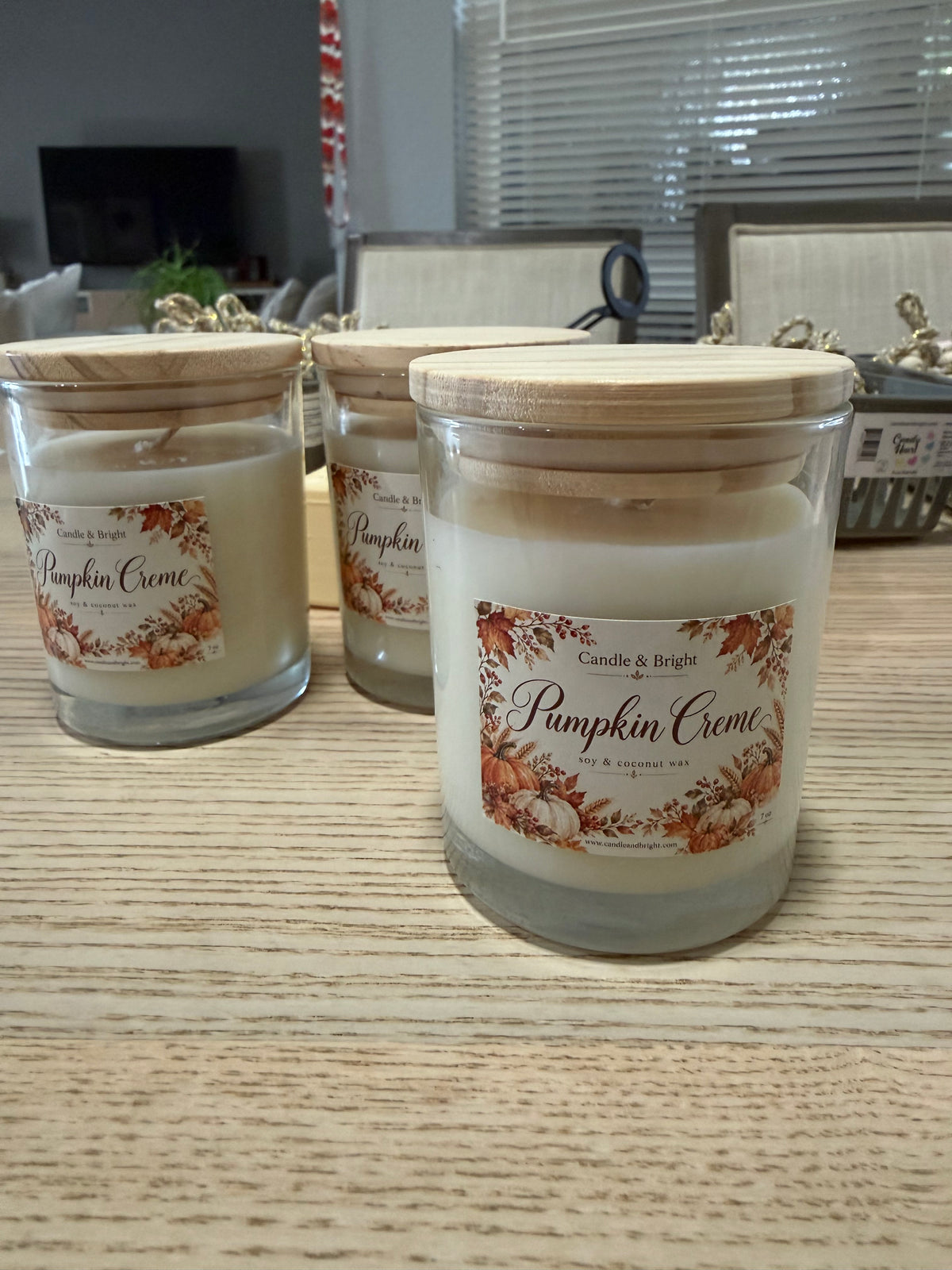 Pumpkin Creme Soy & Coconut Wax Candle 7 oz | Fall Candle with Wood Lid