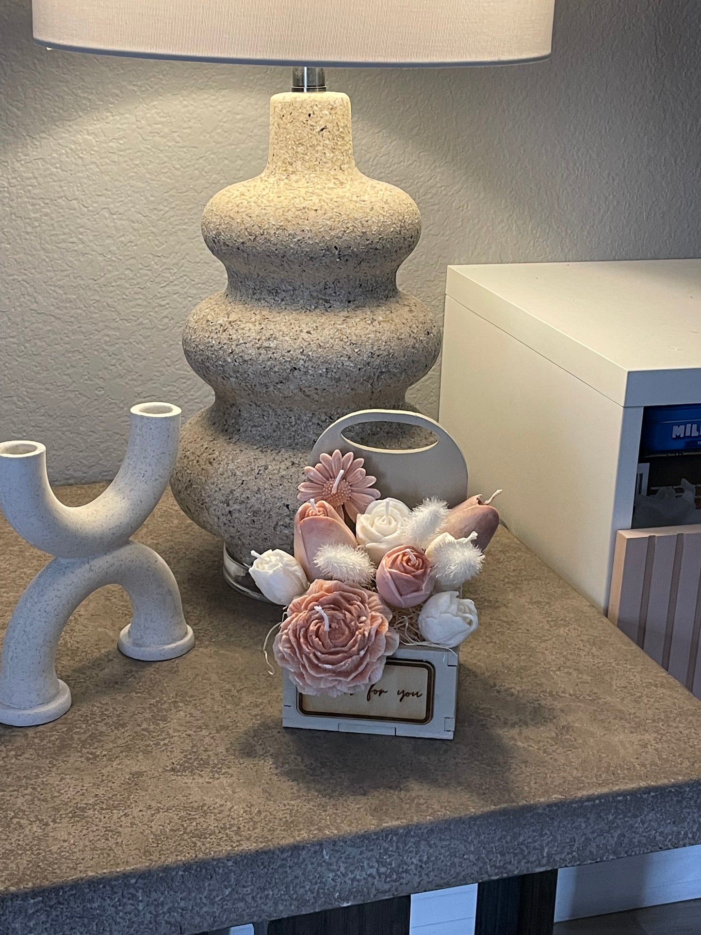 Wax Flower Bouquet in Rustic Wooden Box – Soy & Coconut Blend