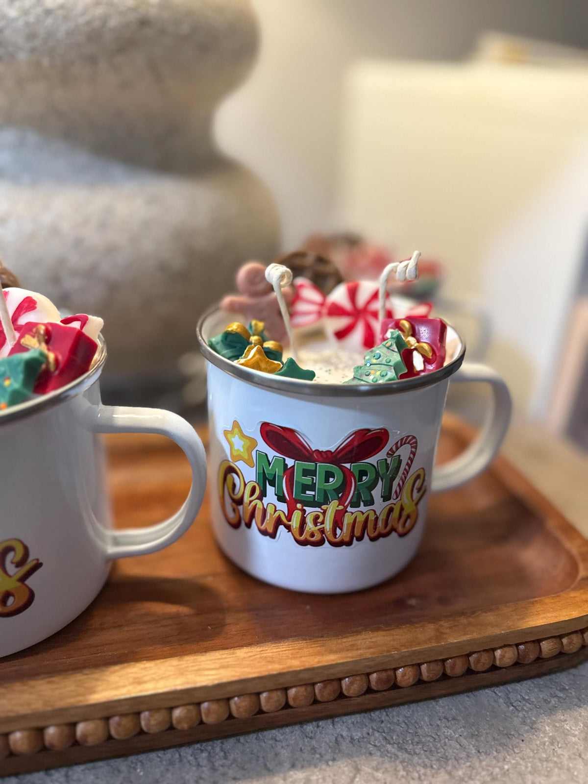 Christmas Mug Candle – Festive Enamel Camp Mug, Hand-Poured Soy Wax