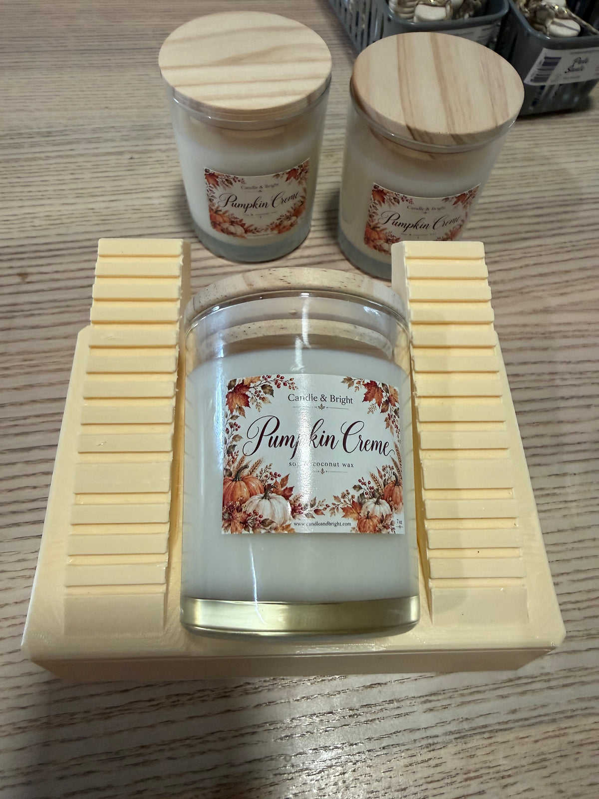 Pumpkin Creme Soy & Coconut Wax Candle 7 oz | Fall Candle with Wood Lid