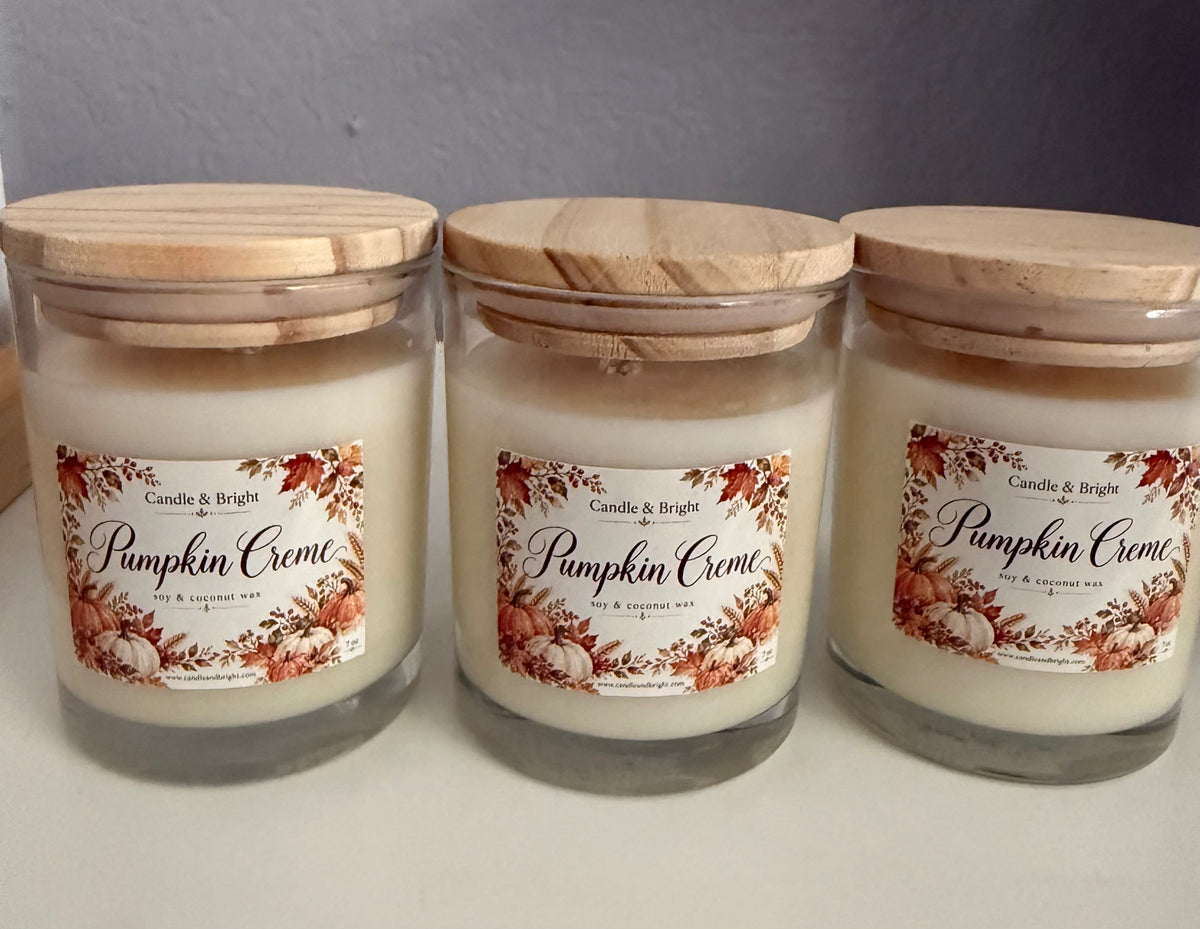 Pumpkin Creme Soy & Coconut Wax Candle 7 oz | Fall Candle with Wood Lid