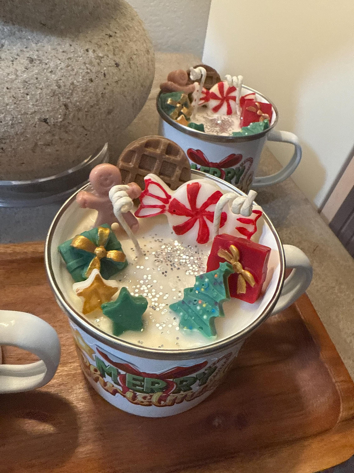 Christmas Mug Candle – Festive Enamel Camp Mug, Hand-Poured Soy Wax