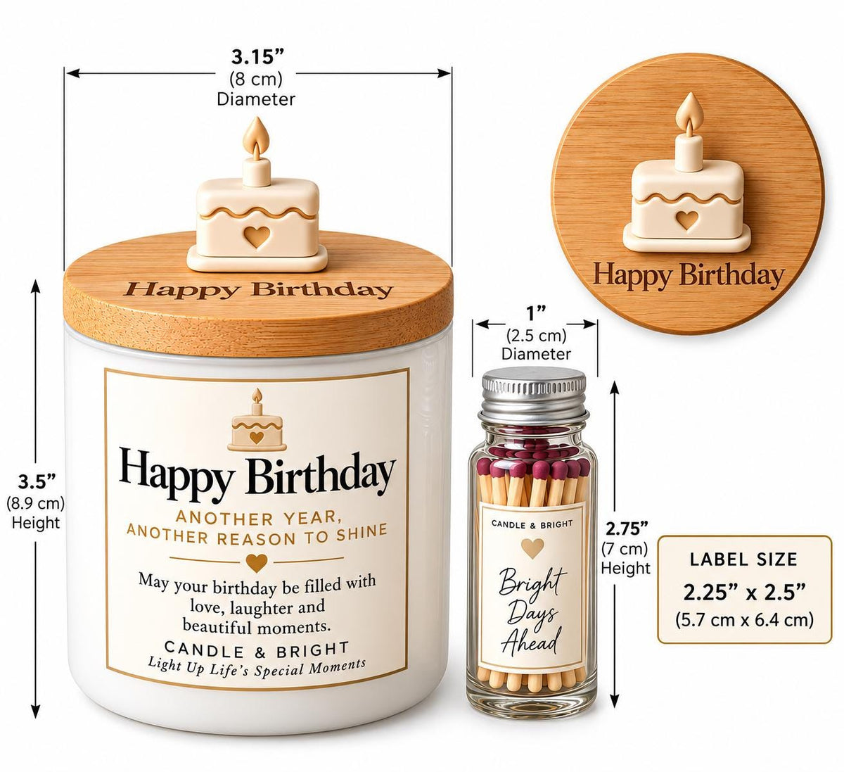 Happy Birthday soy candle gift set with engraved bamboo lid