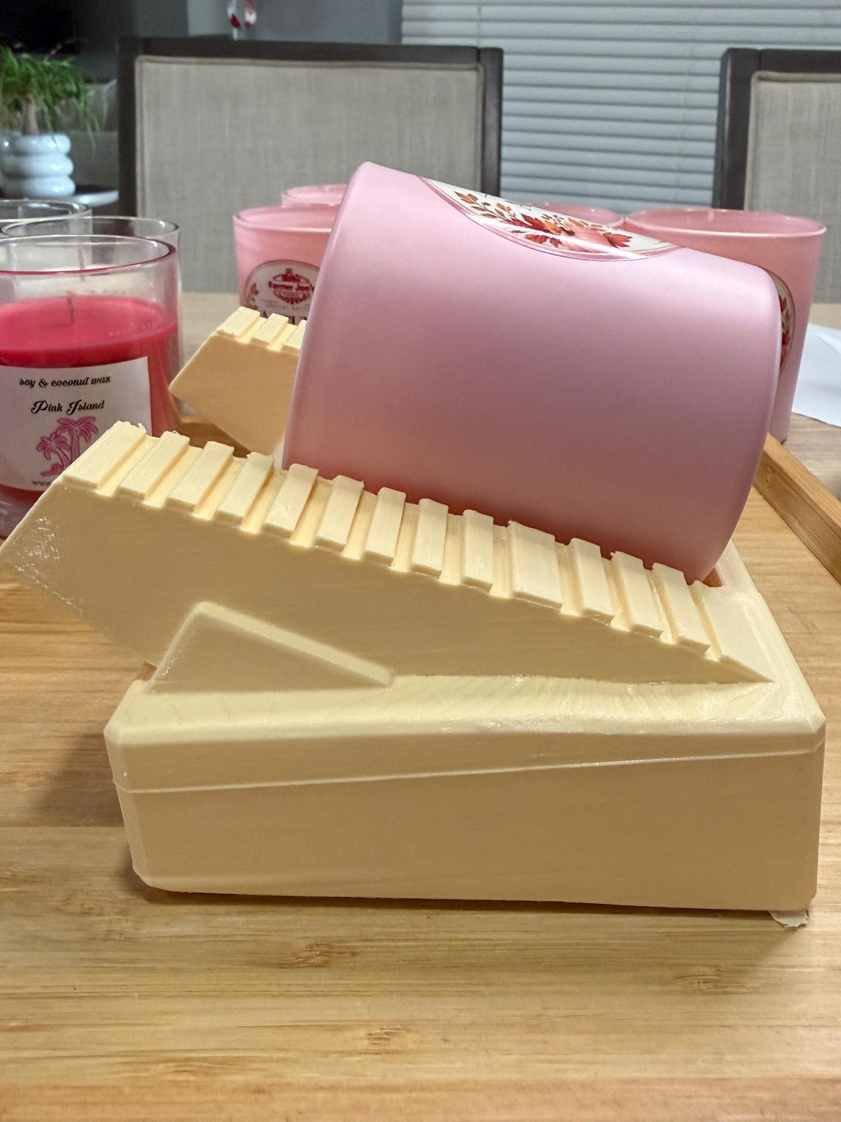 Candle Cradle Label Applicator for 8 oz, 12 oz & 16 oz Jars – Stepped Candle Labeling Jig 2.75" to 3.6"