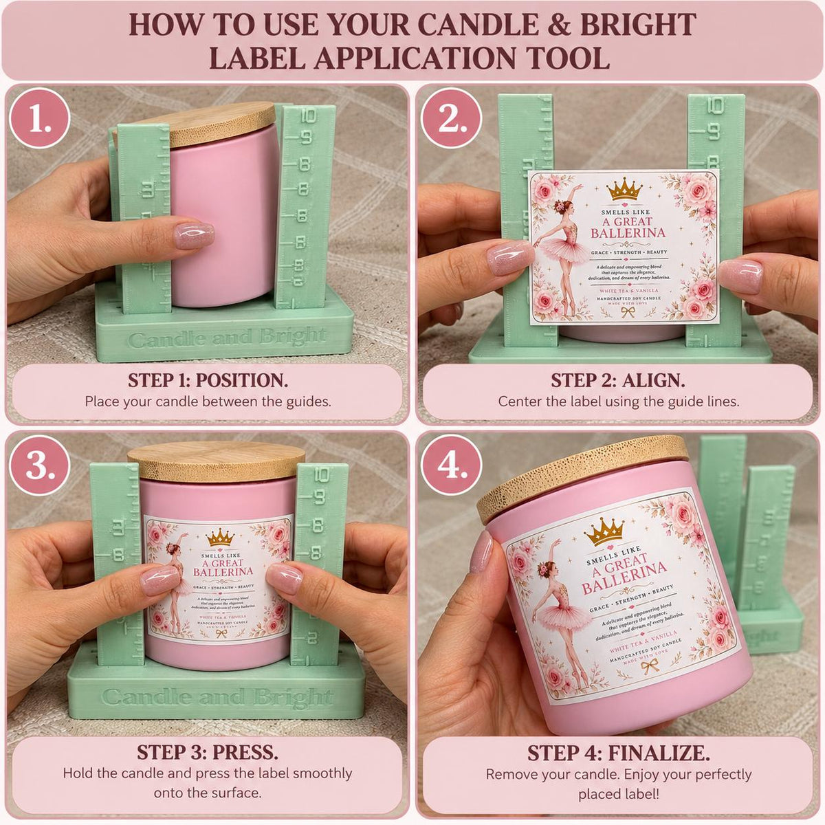Candle Label Applicator Jig for 8 oz, 12 oz & 16 oz Jars – Adjustable 2.75" to 3.6" Label Alignment Tool